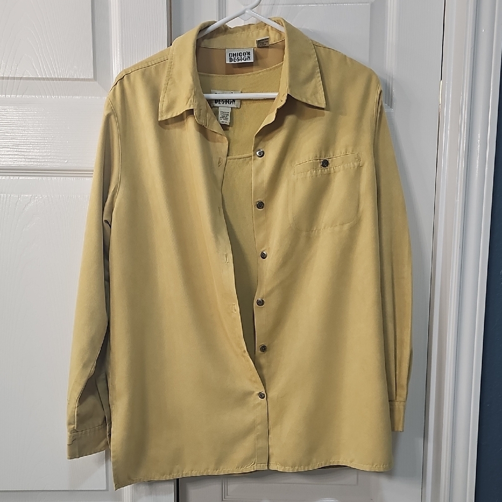 Vintage Chicos 2 Piece Suede Tank and Button-Up Blouse Size 2 Yellow - Picture 5 of 13